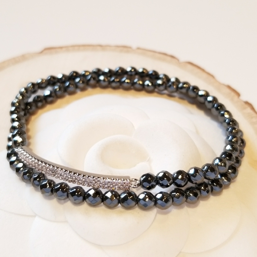NEW Pave CZ Hematite Bracelet Choker Stretch